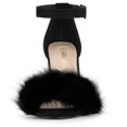 thumbnail image 3 of BLISSFUL STEP Women's Shoes Faux Fur Ankle Strap Block Heel Open Toe Sandals Black 6, 3 of 7