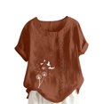 thumbnail image 2 of Jusqu'à 50 % de Rabais Horkkom Chemises à Manches Courtes pour Femmes Été Grande Taille Chemises en Lin Décontractées Col Rond Imprimé Floral Blouses Amples, 2 of 4