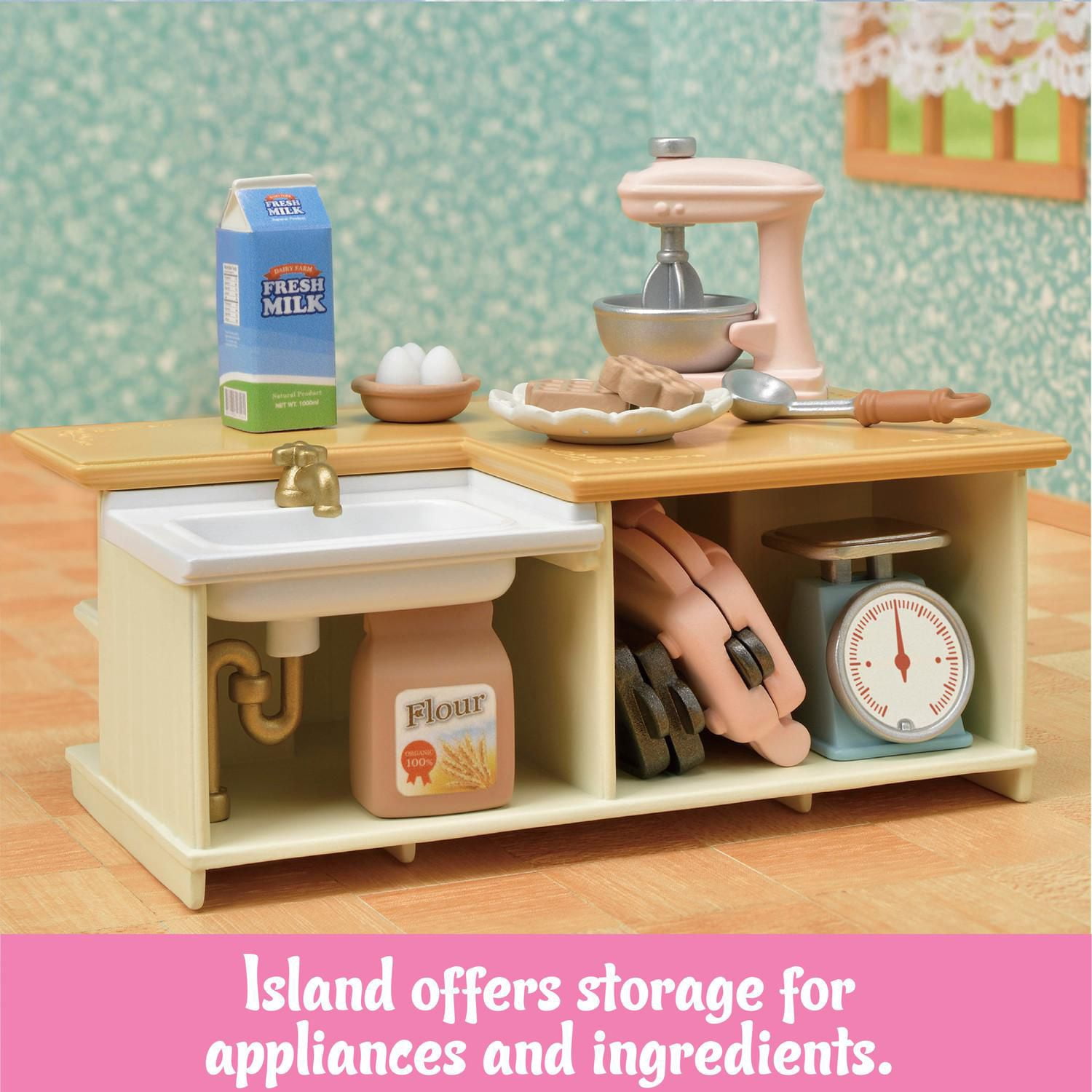 Calico Critters Kitchen Island, Dollhouse Furniture and Accessories with "Working" Features