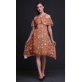 thumbnail image 3 of Bimba Orange Bird Print Cold Shoulder Women Swing Tunic Flutter Sleeve Midi Dress - Small, 3 of 6