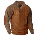 thumbnail image 2 of Mefallenssiah Mode Homme Décontracté Sport Col Montant Bouton Patchwork Pull à Manches Longues Blouse Marron TG, 2 of 3