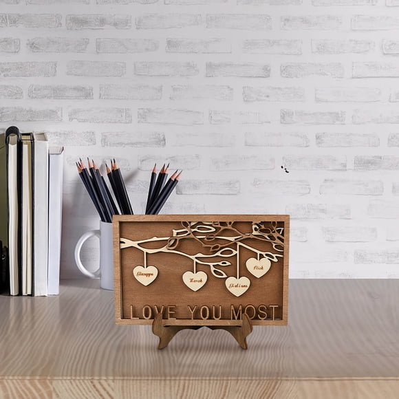 Personalized Custom Name Family Tree Wooden Decor Desktop Sign Wooden Decoration Sign Gift for LOVE You Most with Names On Heart Shape