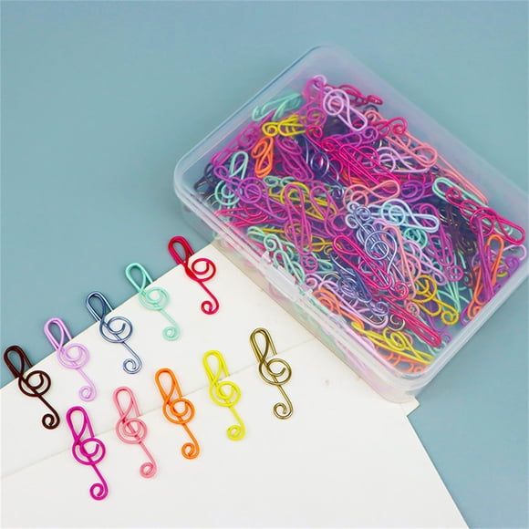Vaidha Music Note Paper Clips | Multicolor Metal Paper Clips for Office & School | 120-Piece Set with Plastic Coating | 3.3x1cm Size for Music Sheets & Documents