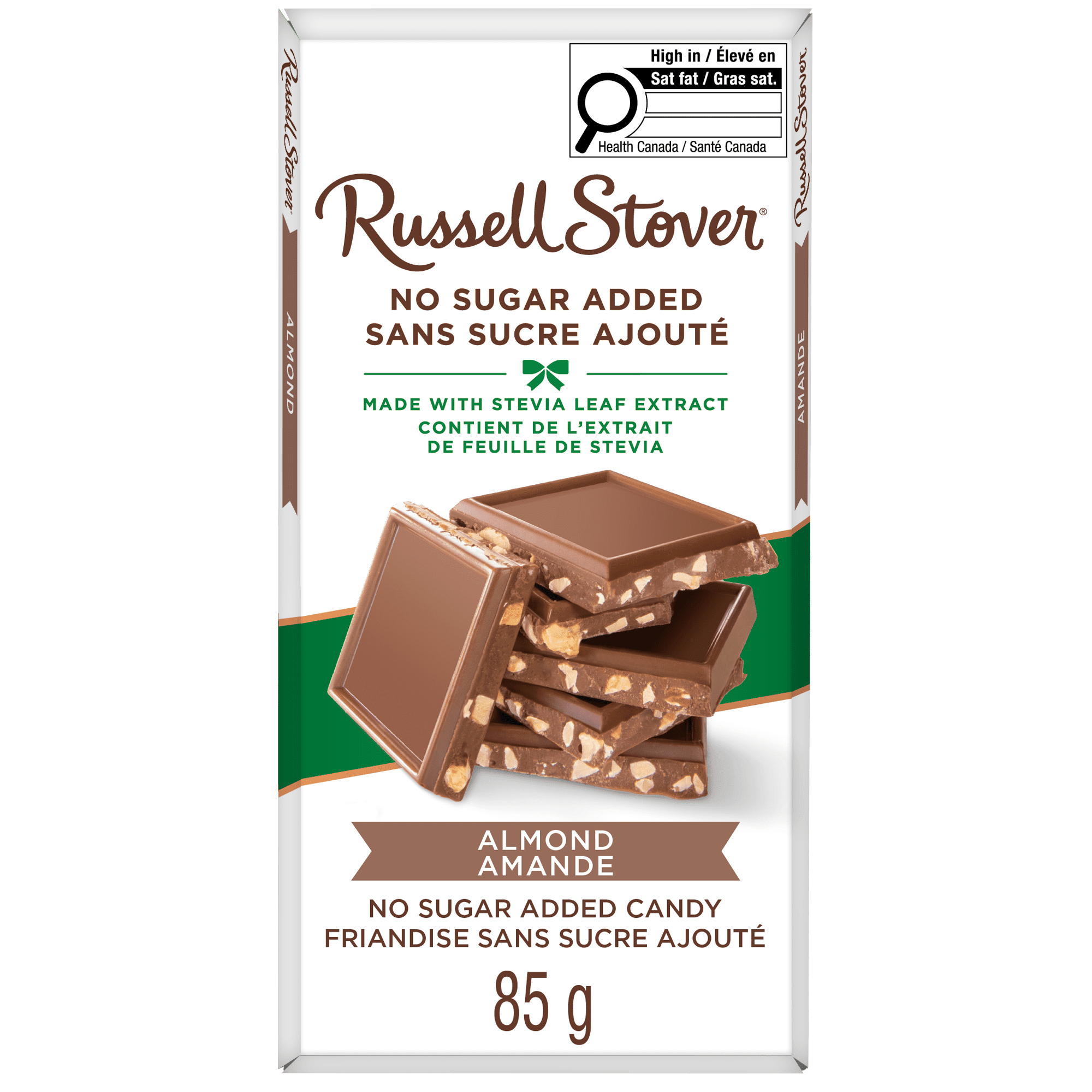 Russell Stover No Sugar Added Almond Milk Chocolate Bar, 85 Grams