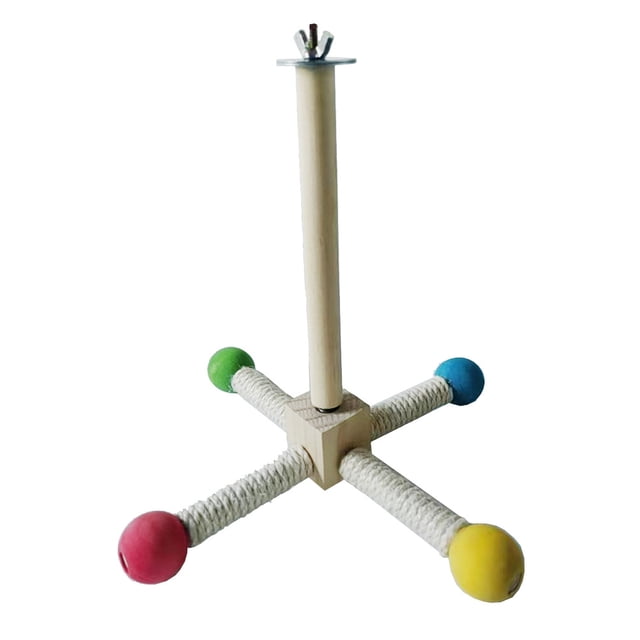 Interactive Wooden Spinning Perch Toy for Small Parrots - Multi-Mount Bird Cage Accessory with Rotating Bearing, Natural Wood & Hemp Rope for Exercise, Balance Training, Beak Grinding & Anxiety Relief