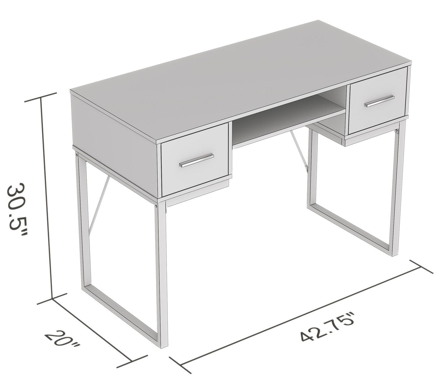 Safdie & Co. Computer Writing Desk 42.5in Long Dark Taupe with 2 Drawers 1 Shelf and Black Metal for Home Office and Small Spaces. Ideal for writing, gaming, study, work from home.