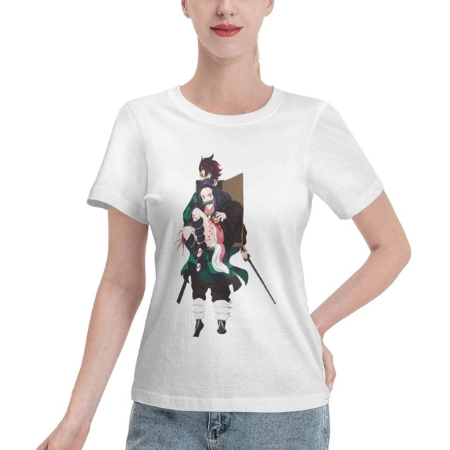 T-Shirt Basique à Manches Courtes pour Femmes Demon Slayer : Tanjirou et Nidouzi