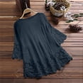 thumbnail image 4 of AherBiu Hauts d'Été pour Femmes Décontractés Manches 3/4 Coton Lin Blouses Amples Dentelle Ajourée Boho Fluides, 4 of 5
