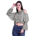 thumbnail image 2 of Moomaya Printed Casual Long Sleeve Tops Women Cold Shoulder Ruffle Sleeves Top, 2 of 4