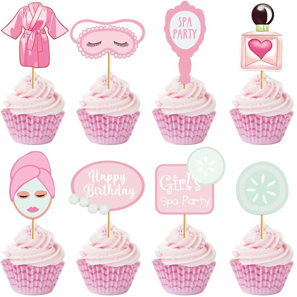 24Pcs Spa Party Cupcake Toppers Spa Party Cake Decorations Birthday Supplies for Girls