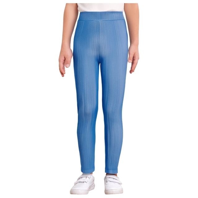 MSemis Girls Jazz Dance Leggings Metallic Ribbed Elastic Waistband Solid Color Toursers for Hip-hop Performance Light Blue 100