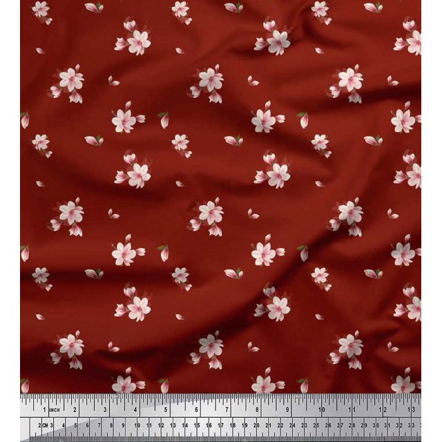 Soimoi Moss Georgette Fabric Leaves & Magnolia Floral Decor Fabric Printed Yard 42 Inch Wide