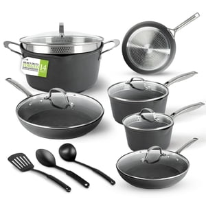 Granitestone Armor Max noir 14 Pièce dur anodisé antiadhésif Ensemble de vaisselle lave-vaisselle Safe