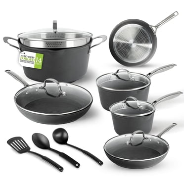 Granitestone Armor Max Noir 14 Pièces Batterie De Cuisine Antiadhésive Anodisée Dure Lavable Au Lave-Vaisselle