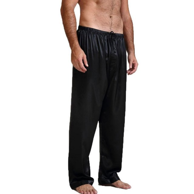 Pantalon de Pyjama pour Homme en Satin, Couleur Unie, Coupe Ample, Bas de Nuit
