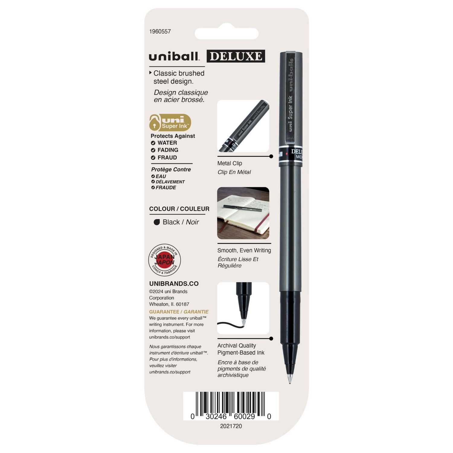 Stylos à bille roulante uni-ball Deluxe, pointe micro (0.5 mm), Noir, paquet de 3