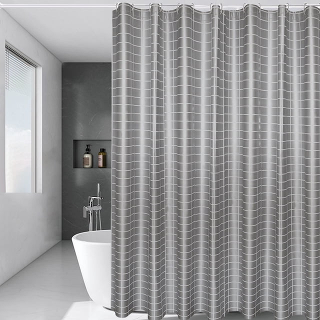 shyuyusa Gray Grid Shower Curtain Waterproof Fabric For Bathroom Partition And Daily Use
