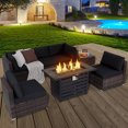 thumbnail image 4 of Gymax 7PCS Patio Rattan Furniture Set 42'' Fire Pit Table w/ Cover Cushioned Black, 4 of 10