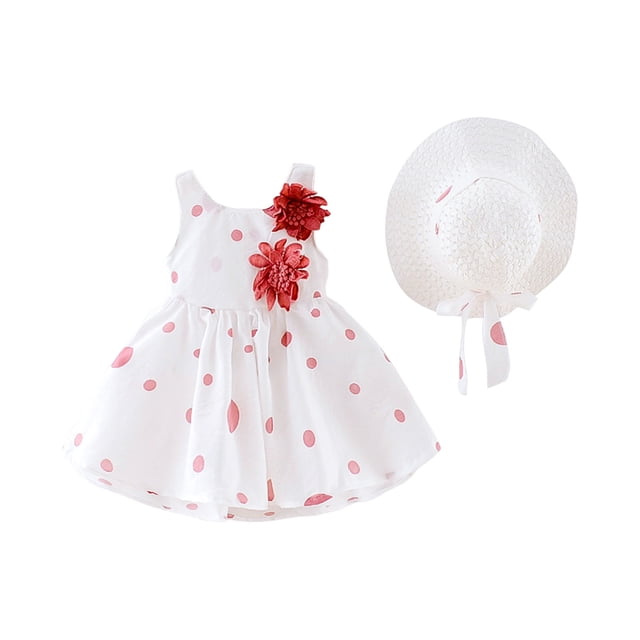 Vêtements d'Été pour Bébés Filles, Tout-Petits, Mignon, Sans Manches, Robes à Imprimé Floral, Ensemble avec Chapeau, Robe de Plage pour Enfants