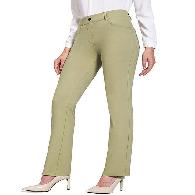 Womens Bootcut Yoga Pants Stretchy Work Slacks Pants Casual Straight Leg Trousers with Pockets