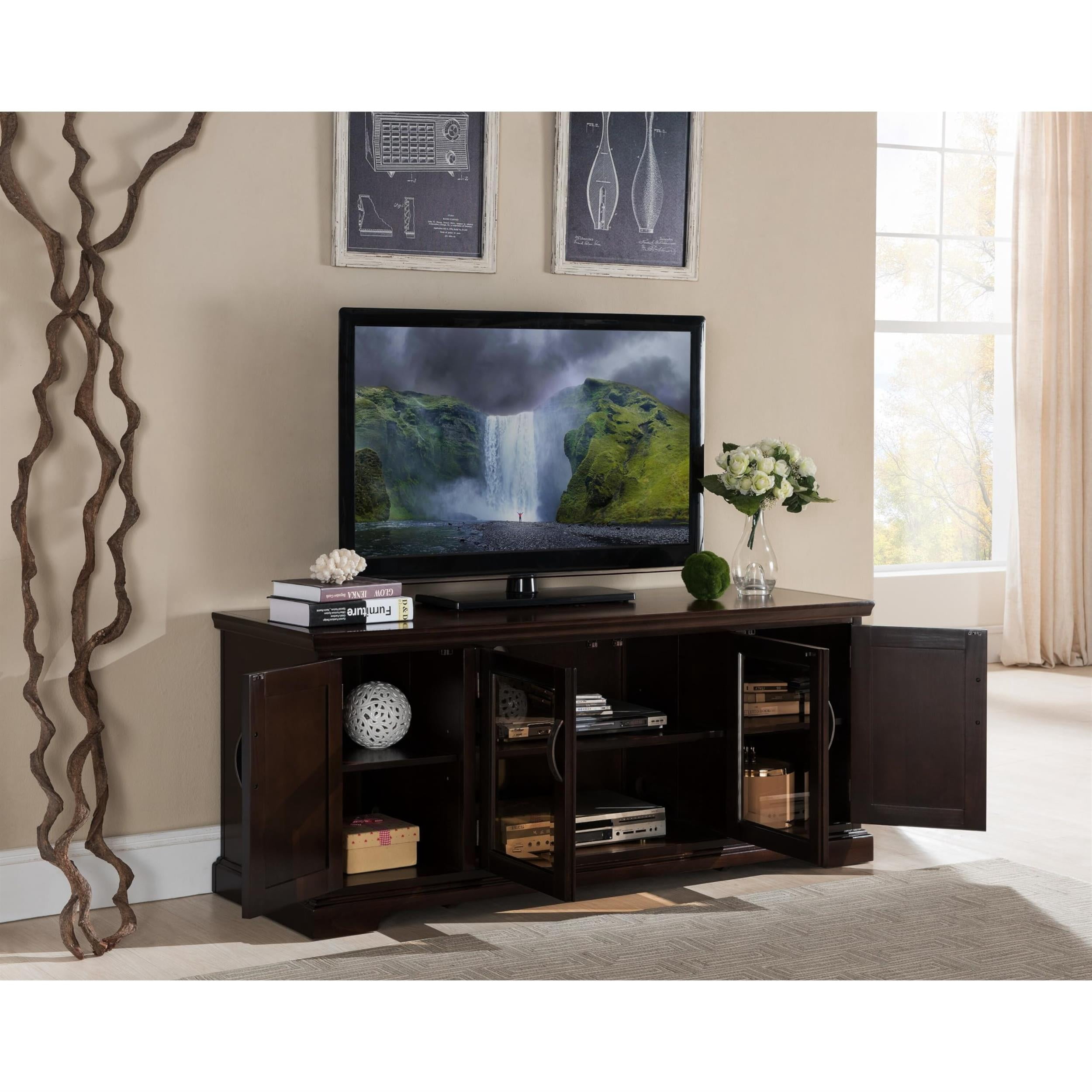 Leick Riley Holliday Bronze Glass 60" TV Stand in Chocolate Cherry