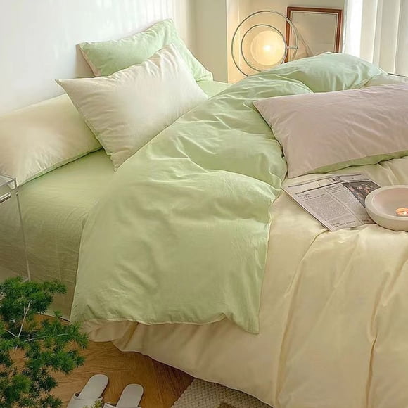 Dormitory 4 Piece Bedding Set with Comforter Cover, Flat Sheet & 2 Pillowcases, 150x200cm Quilt Cover, 200x230cm Sheet, Soft Washed Polyester, Multicolor