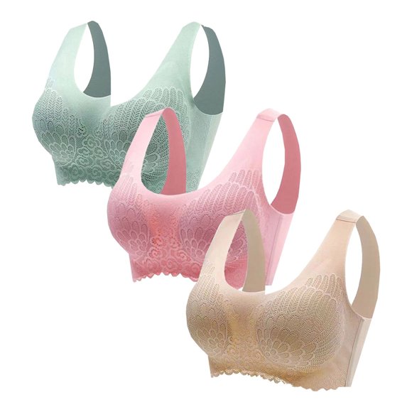 Women's No Steel Ring 3PC Underwear Gathering Sleep Bra Latex Underwear Traceless Back Heart Bar 3PC Sexy Bra Set