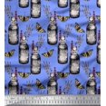 thumbnail image 1 of Soimoi Blue Moss Georgette Fabric Insect,Lavender & Vintage Bottle Print Sewing Fabric BTY 42 Inch Wide, 1 of 3