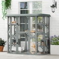 thumbnail image 2 of PawHut Enclos Extérieur pour Chat Catio, Maison pour Chat en Bois de 71 Pouces avec 2 Condos, 2 of 10
