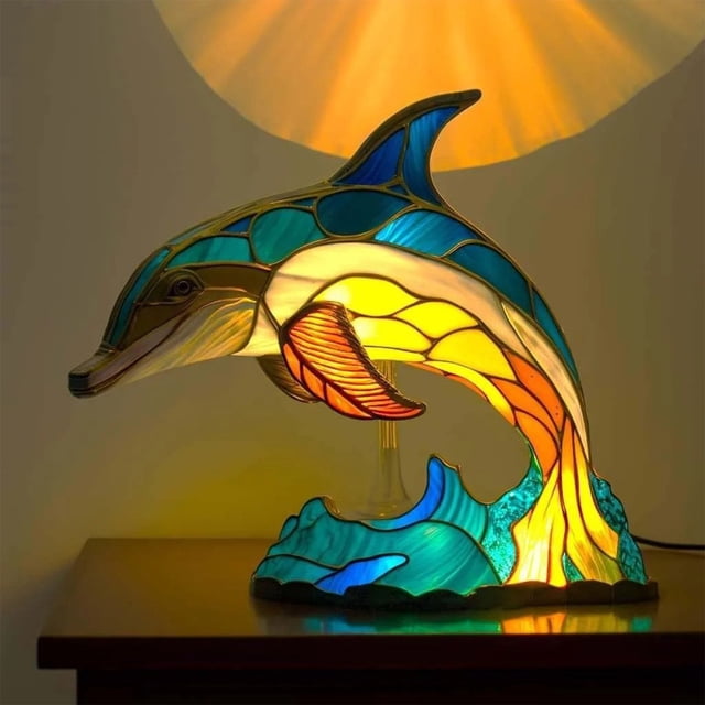Ornements de Lampe en Résine 15 cm Prise USB Lumière Colorée en Forme de Dauphin Animal Ornament(1Pcs) Rkxzt