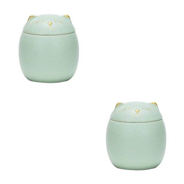 Transemion Pot à Thé en Céramique Portable Anti-Humidité Grande Capacité et Mignon Robuste et Durable en Céramique Forme de Chat Pots à Thé en Céramique Vert 500ml 2ensemble