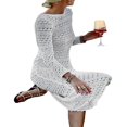 thumbnail image 3 of Robe Longue pour Femmes Manches Longues Crochet Uni Col Bateau Ajouré, 3 of 9