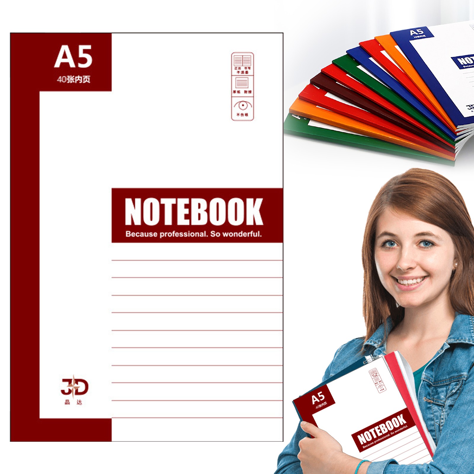 HUASHENG Composition Notebook Wide Ruled 1Pack 30\40sheets A5 Size Notebooks For School Notebooks For Work Wide Ruled Notebook
