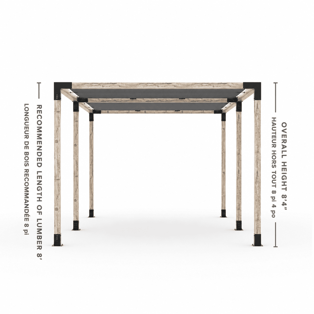 Toja 8' X 24' Double Pergola Kit With 2 Shade Sails For 4X4 Wood Posts