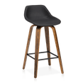 thumbnail image 1 of Bouclair Black Faux Leather and Walnut Wood Bar Stool, 1 of 7
