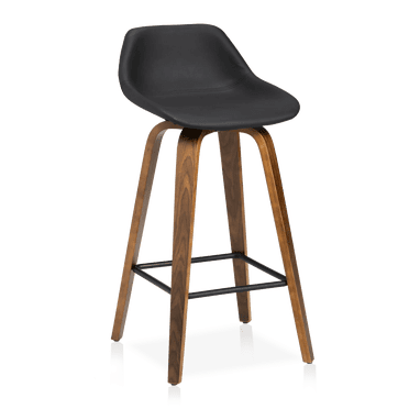 Bouclair Black Faux Leather and Walnut Wood Bar Stool