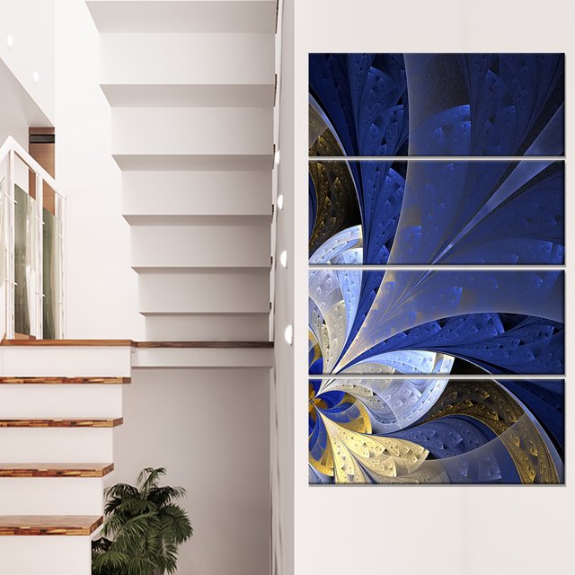 Blue and Yellow Large Fractal Pattern - Floral Canvas Art Print