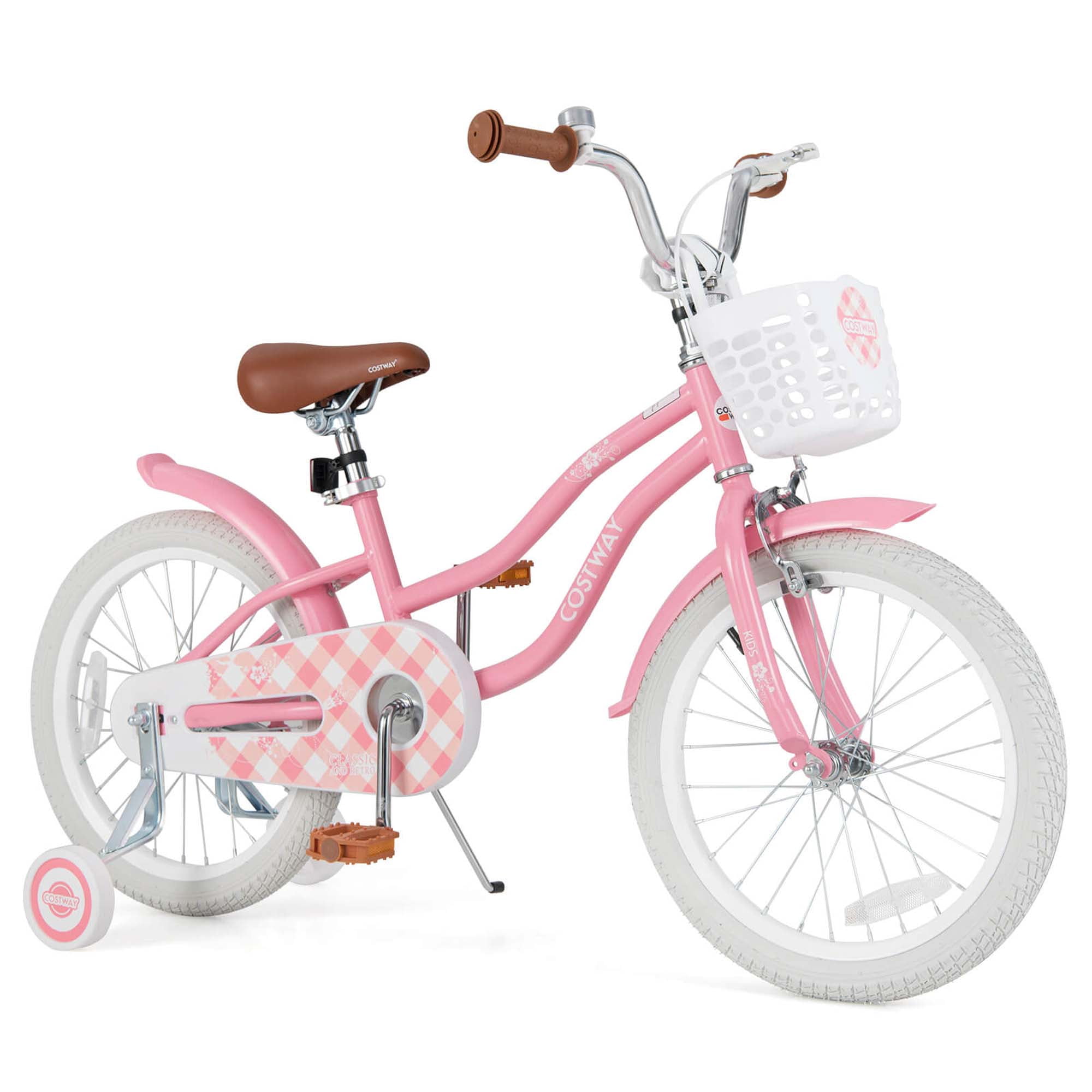 Costway 18" Kids Bike Toddler Bicycle withTraining Wheel Kickstand for 4-8 Years Old Girl Red