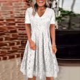 thumbnail image 1 of Gspmoly Robes pour Femmes, Robe à Col en V de Printemps/été pour Femmes, Mode Décontractée Unie en Dentelle à Manches Courtes, Robes de Soirée pour Femmes jusqu'à 65 % de Rabais, 1 of 6