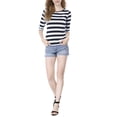 thumbnail image 2 of INSPIRE CHIC Hauts pour Femmes Non Doublés Col Rond Manches au Coude Coupe Ajustée T-Shirt Décontracté 2TG Blanc Bleu Foncé, 2 of 7