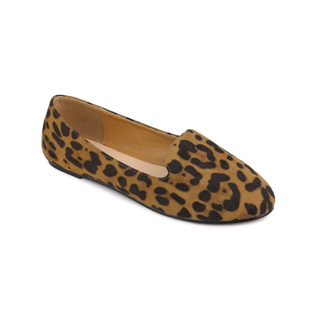 BLISSFUL STEP Ballerines pour Femmes en Faux Suède à Bout Rond à Enfiler Léopard 10