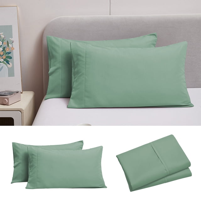 Tyidzon 2 Pack Throw Pillow Covers, 20X30 Inch Queen Pillow Cases Set in green, crafted from soft brushed microfiber polyester with anti-wrinkle and fade-resistant properties. Features an envelope closure and 4-inch hem with piping for secure fit. Ideal for bedding, sofas, and decorative use.