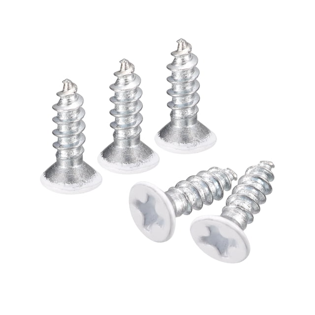 Unique Bargains Vis Blanches ST3x10mm à Taraudage Automatique, Lot de 100 Vis à Tête Plate à Tête Crantée pour le Travail du Bois