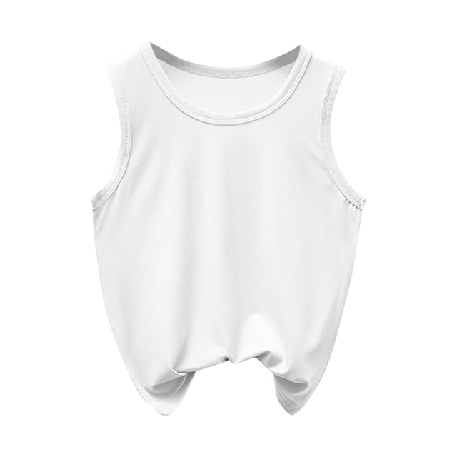 SROBPTY T-Shirts Garçons Filles, T-Shirt de Base pour Enfants Uni à Col Rond d'Été Décontracté Confortable et Respirant Blanc 2 Ans