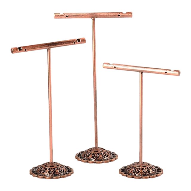 Transemion 3 Pieces/Set Jewelry Display Stand T-shaped Holder Bangle Headband Rack Earring Organizer Dresser Shop Showcase Bronze