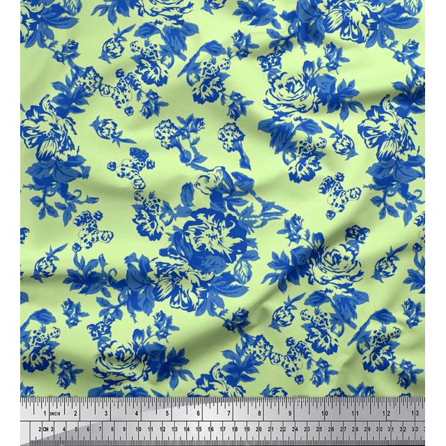 Soimoi Poly Georgette Fabric Leaves & Floral Artistic Decor Fabric Printed Yard 42 Inch Wide