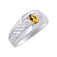 thumbnail image 4 of RYLOS Men's Rings Sterling Silver Classic Nugget 6X4MM Oval Gemstone & Diamond Ring Citrine November Birthstone Ring Size 13, 4 of 7