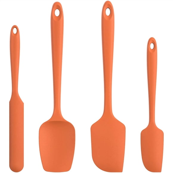 U-Taste Spatules en Silicone Résistantes à la Chaleur 600 °F, Ensemble de 4, Qualité Alimentaire Sans BPA pour la Cuisine, la Cuisson, la Pâtisserie et le Mélange, une Pièce, Sans Joint, Grattoir Flexible en Caoutchouc pour Batterie de Cuisine Antiadhésive (Orange)