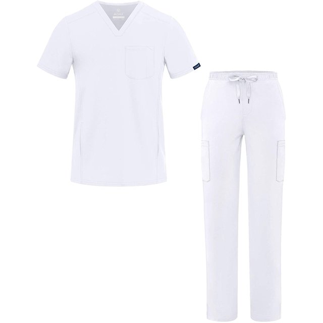 Adar Addition Go-Everyday Scrub Set for Men - Stylish Scrub Top & Cargo Scrub Pants - A9800 - White - 3X