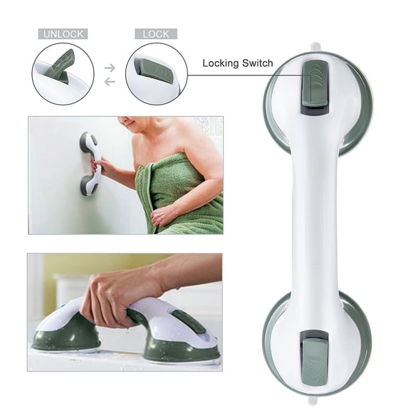 12" Strong Powerful Suction Bath & Shower Safety Handle Grip Grab Bar Support Anti-Slip Waterproof Handle
